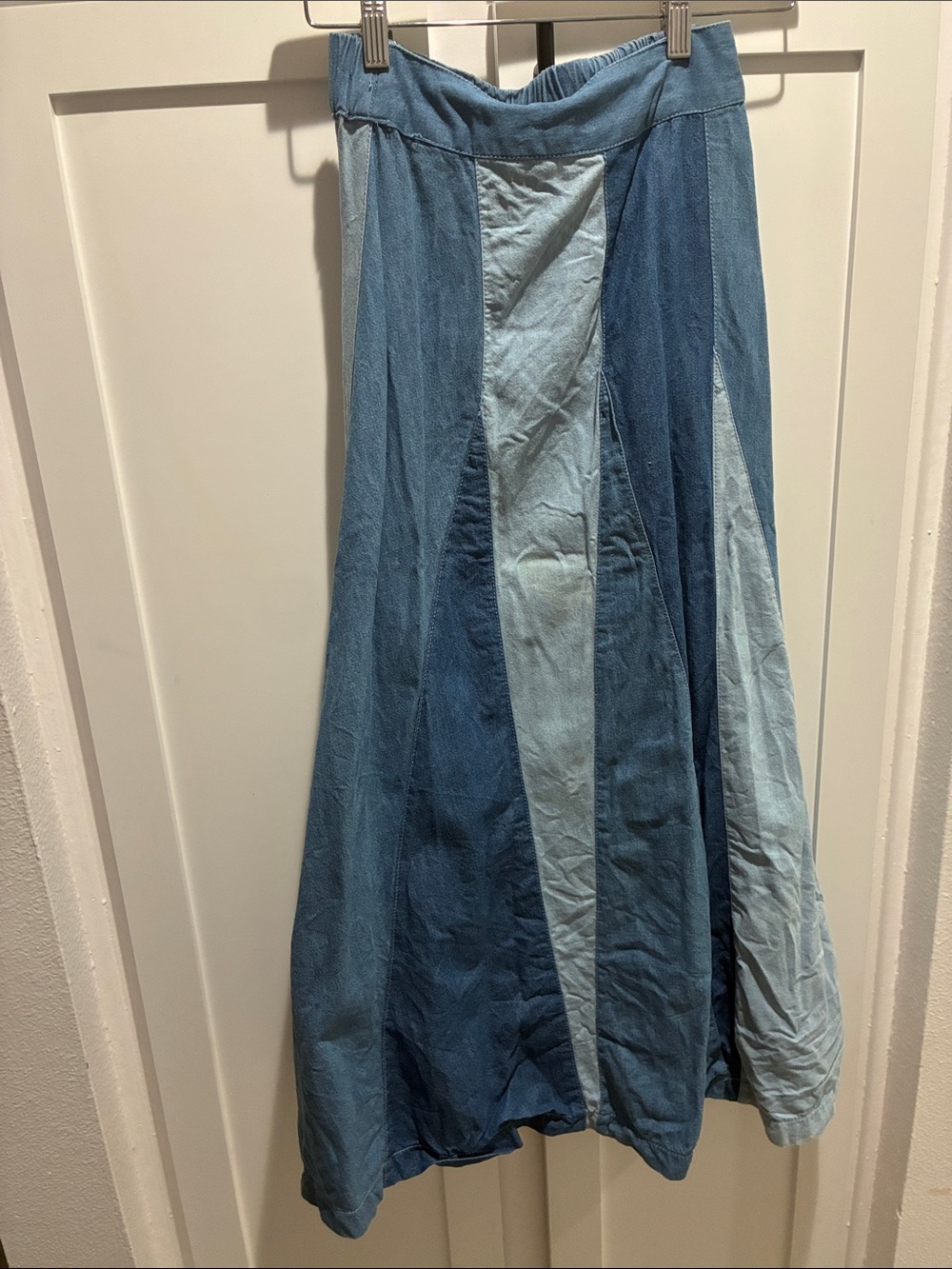 Panelled Denim Maxi Skirt in Blue